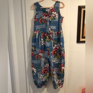 Vintage Reyn Spooner- Sleeveless Blue Floral Jumpsuit